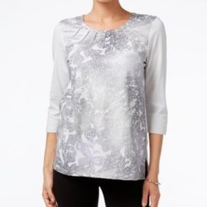 Alfred Dunner Petite Printed Gray Top